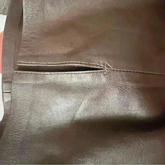 Vintage 70s Brown Leather Pencil Skirt EU 36 XXS - Picture 3 of 14